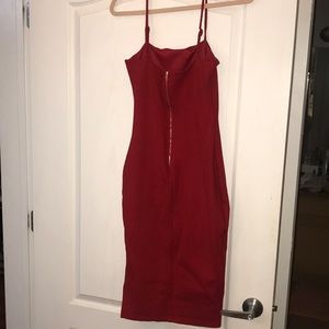 paulina red bodycon midi dress